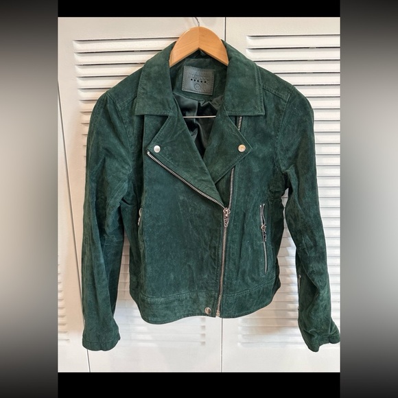 Blank NYC Jackets & Blazers - BlankNYC Green Suede Leather Moto Jacket Zip Biker Cropped Coat Size M Like New